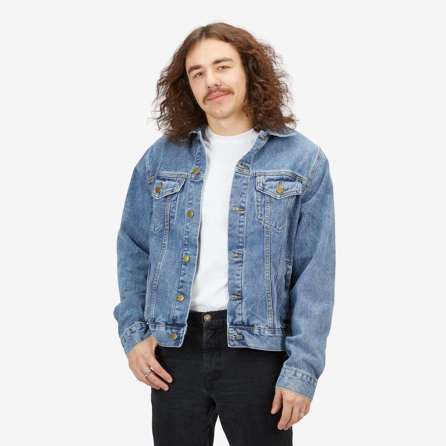 Men's Denim Jacket with Motivational Design - 'Never Let Fear Stop You'