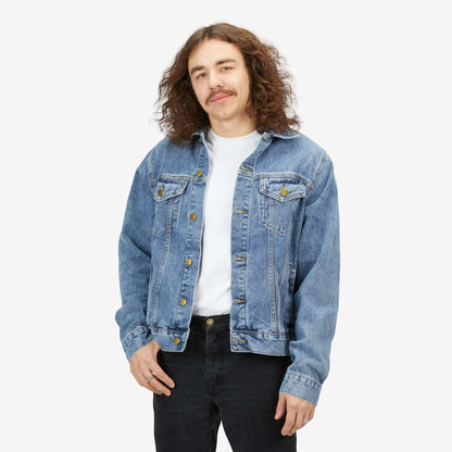 Men's Denim Jacket with Motivational Design - 'Never Let Fear Stop You'