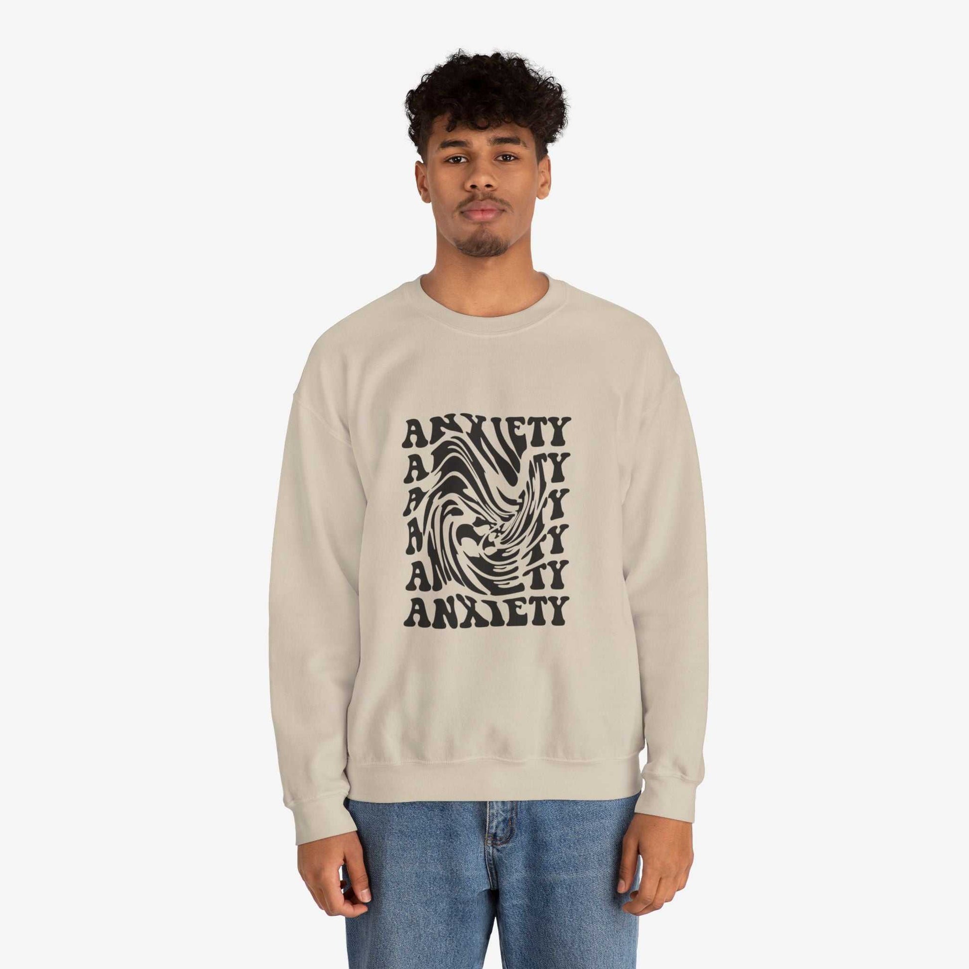 Unisex Anxiety Art Crewneck Sweatshirt - Heavy Blend, Stylish Comfort for Mental Health Awareness