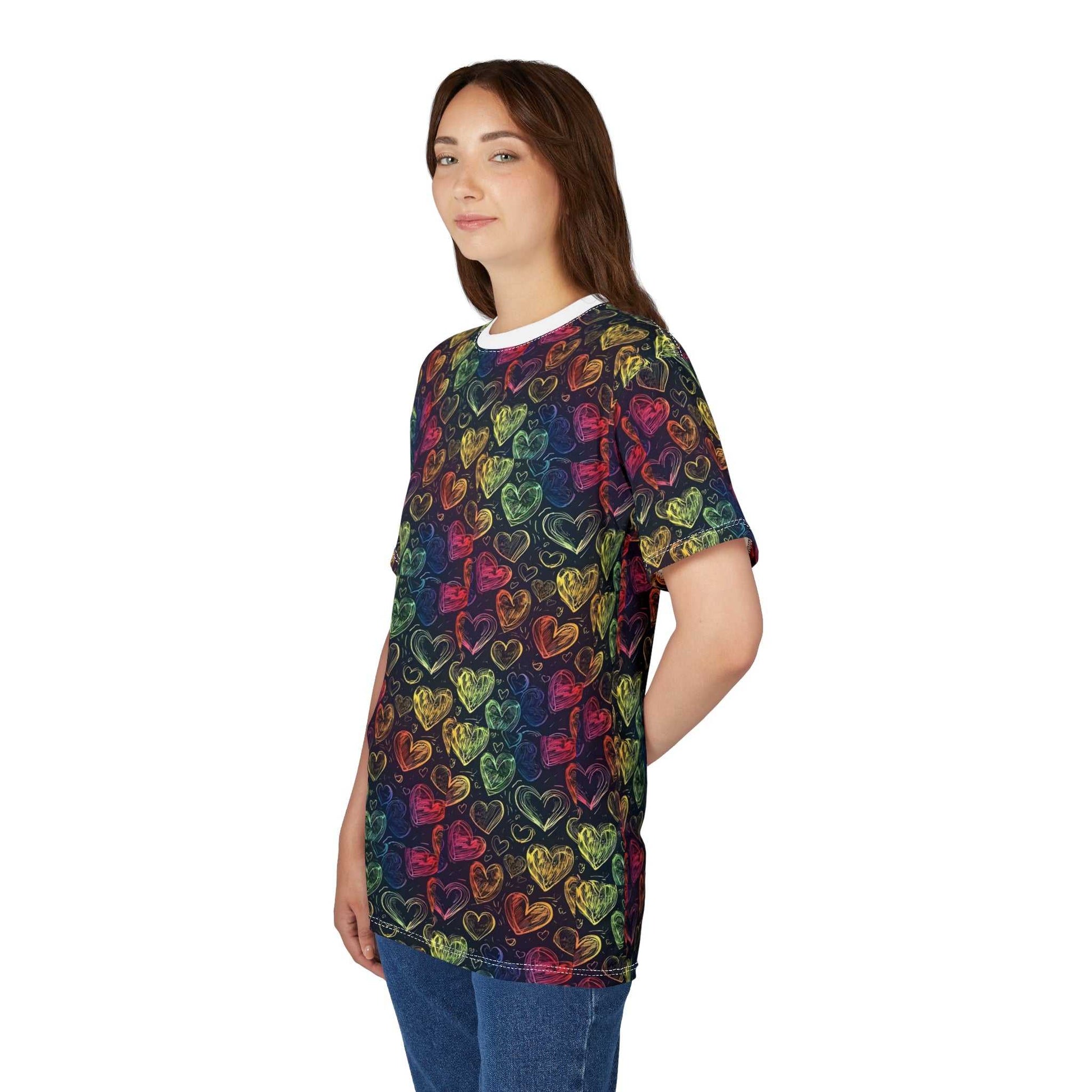 Colorful Heart Pattern Unisex Tee - Perfect for Valentine's Day & Everyday Wear