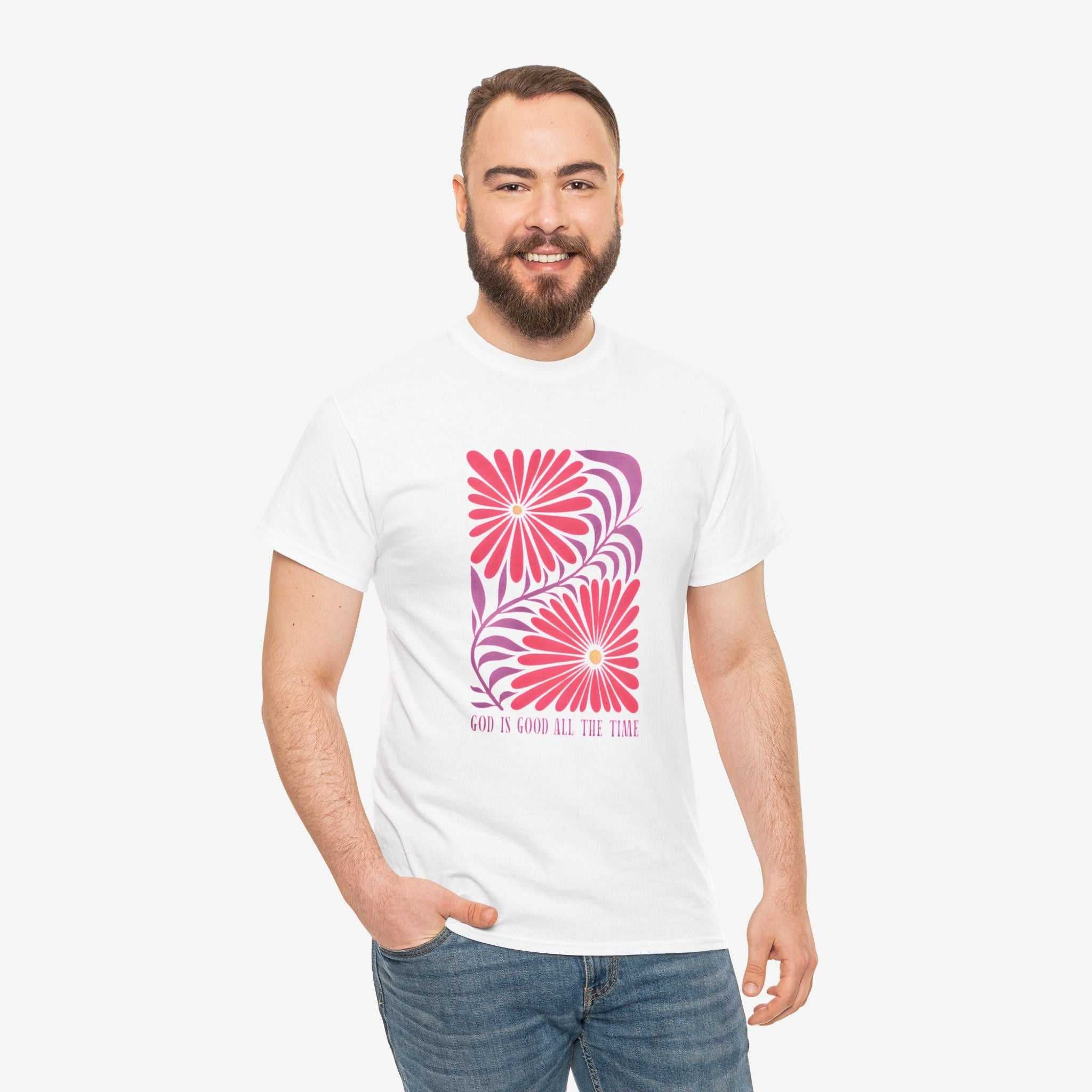 God is Good Heavy Cotton Tee - Inspirational Floral Design for Everyday Wear