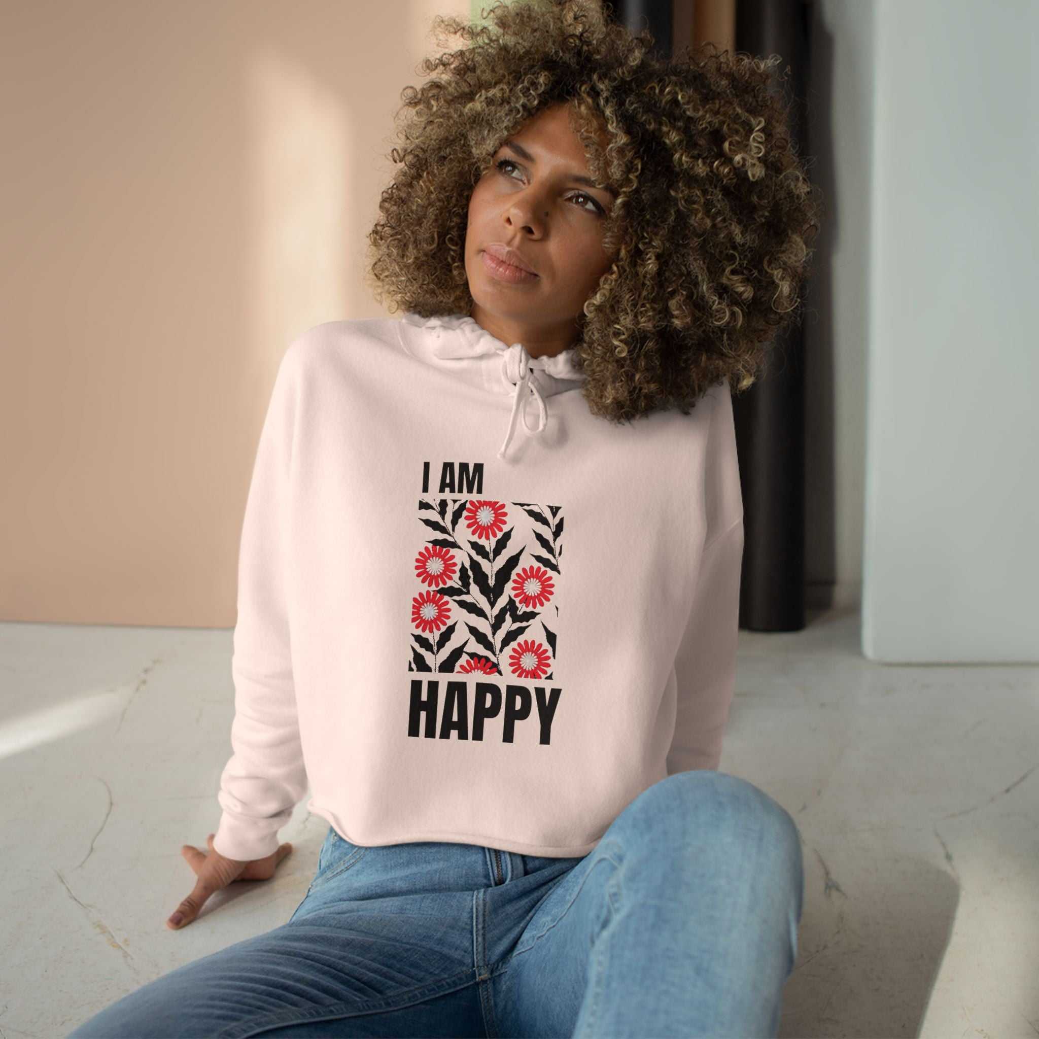 I Am Happy Crop Hoodie
