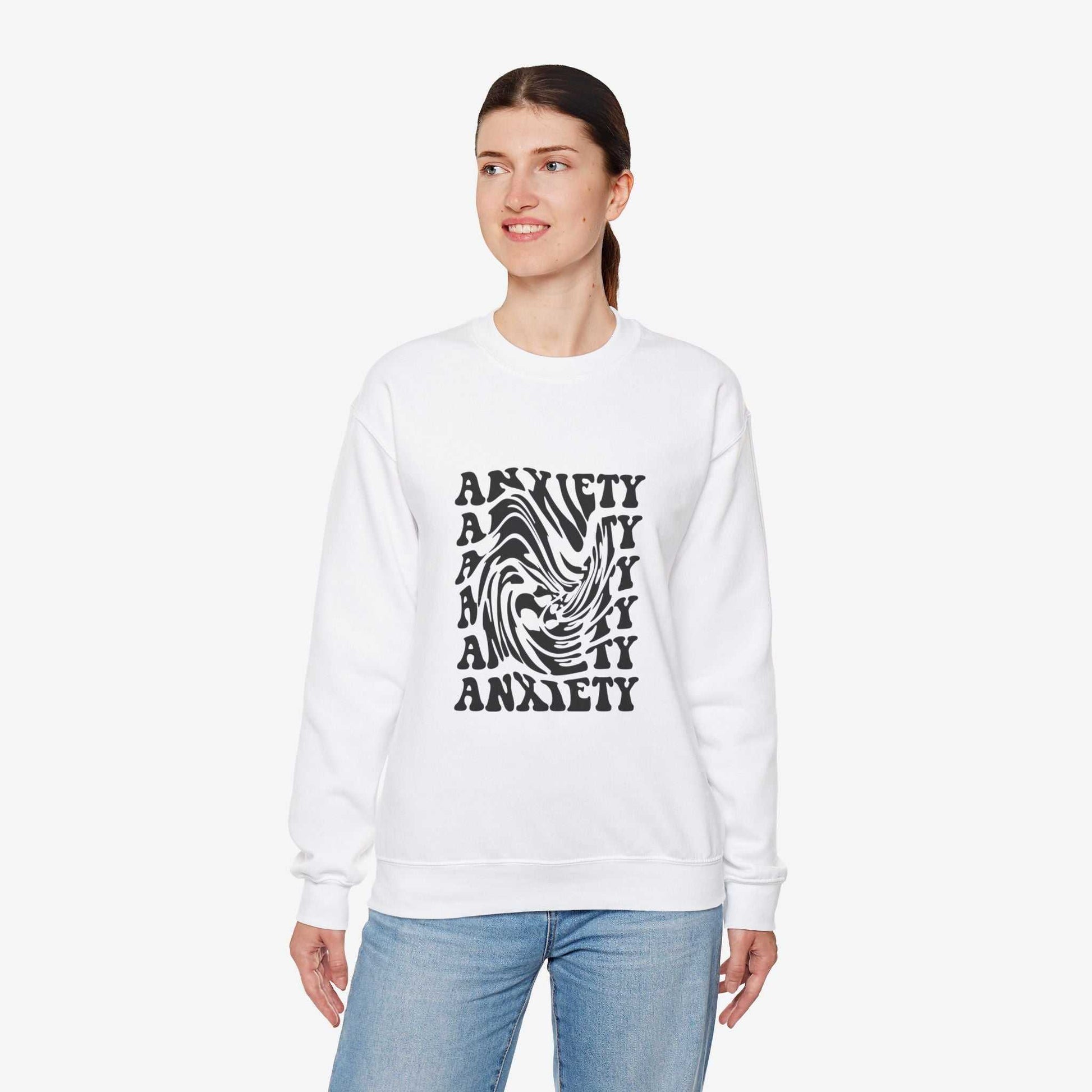 Unisex Anxiety Art Crewneck Sweatshirt - Heavy Blend, Stylish Comfort for Mental Health Awareness