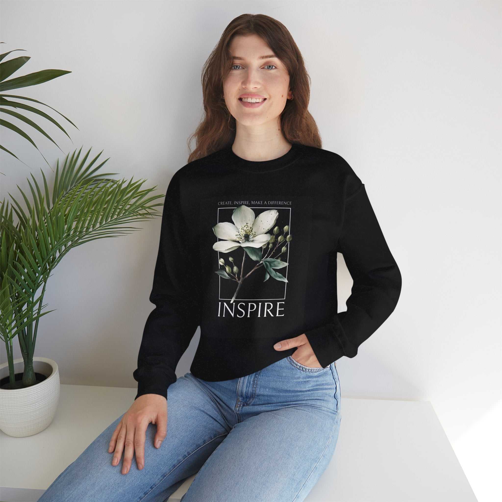 Inspire Crewneck Sweatshirt - Motivational Floral Design