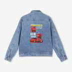 Men's Denim Jacket with Retro Car Design - Precision Handling Vibe