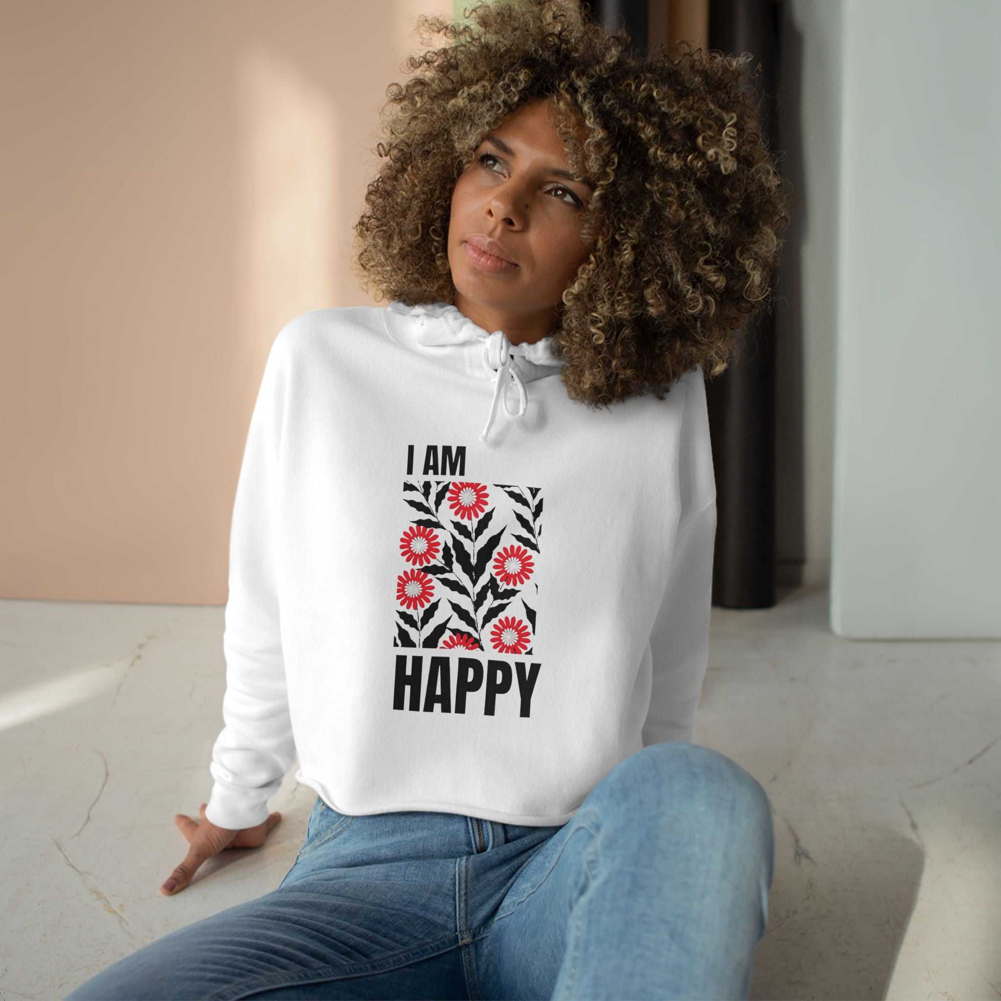 I Am Happy Crop Hoodie