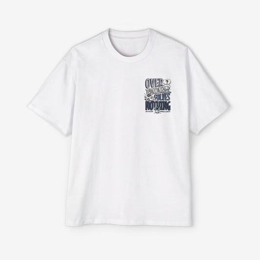 Men's Heavy Oversized Tee - "Overthinking Solves Nothing" Graphic Shirt