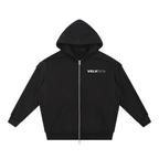 Contrast Tape Raw Edge Double Layered Zip Hoodie
