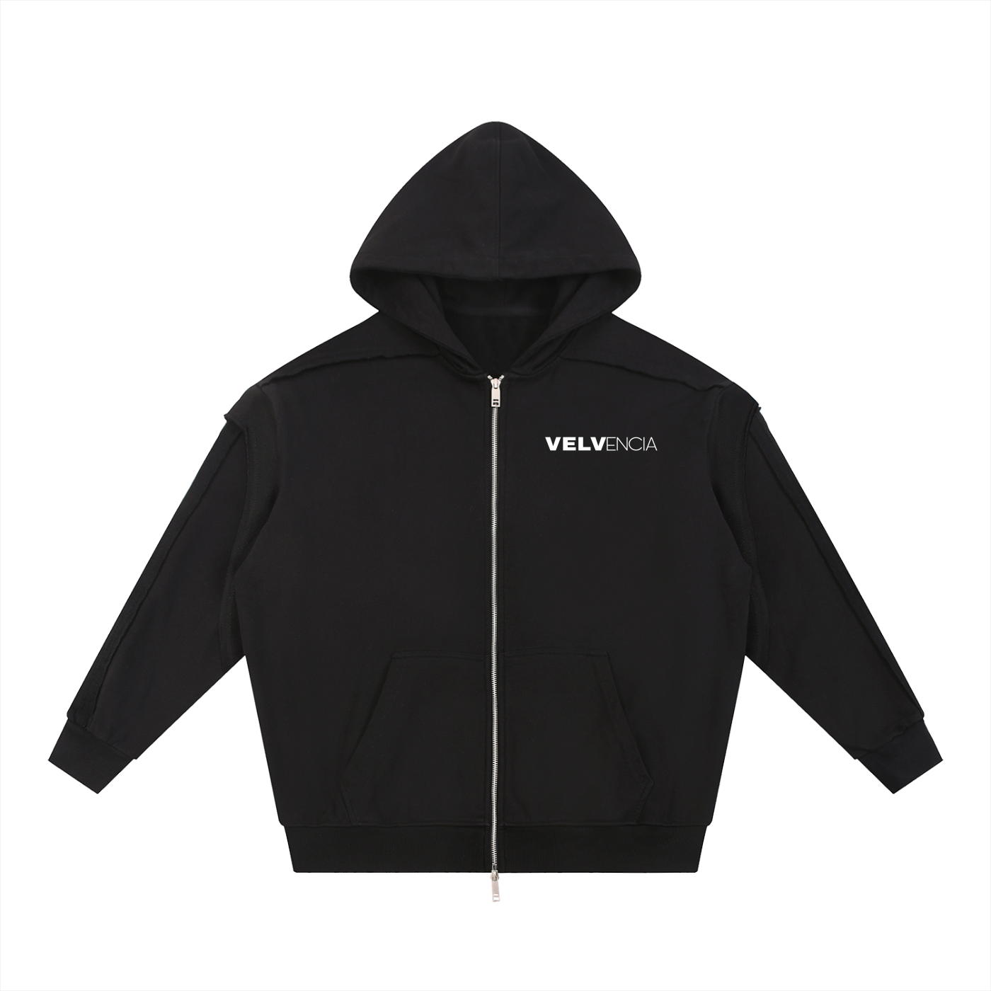 Contrast Tape Raw Edge Double Layered Zip Hoodie