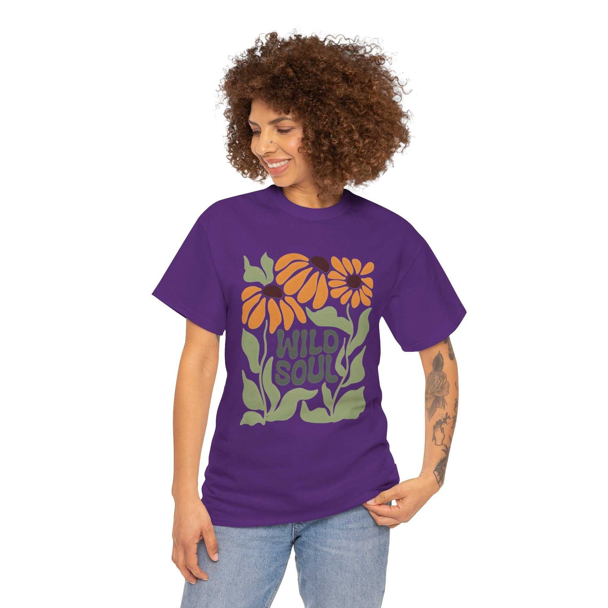 Wild Soul Unisex Heavy Cotton Tee - Nature Inspired Floral T-Shirt
