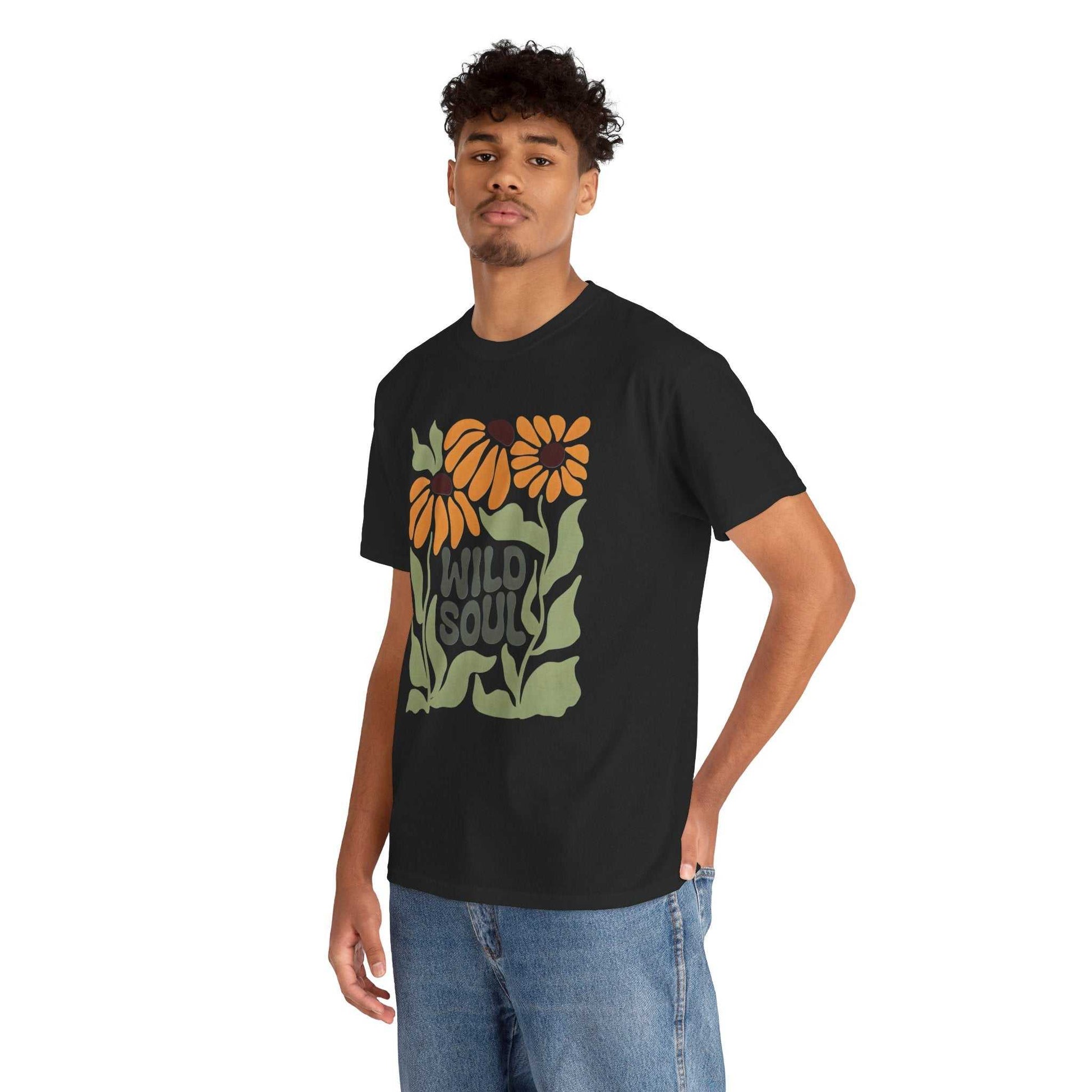 Wild Soul Unisex Heavy Cotton Tee - Nature Inspired Floral T-Shirt
