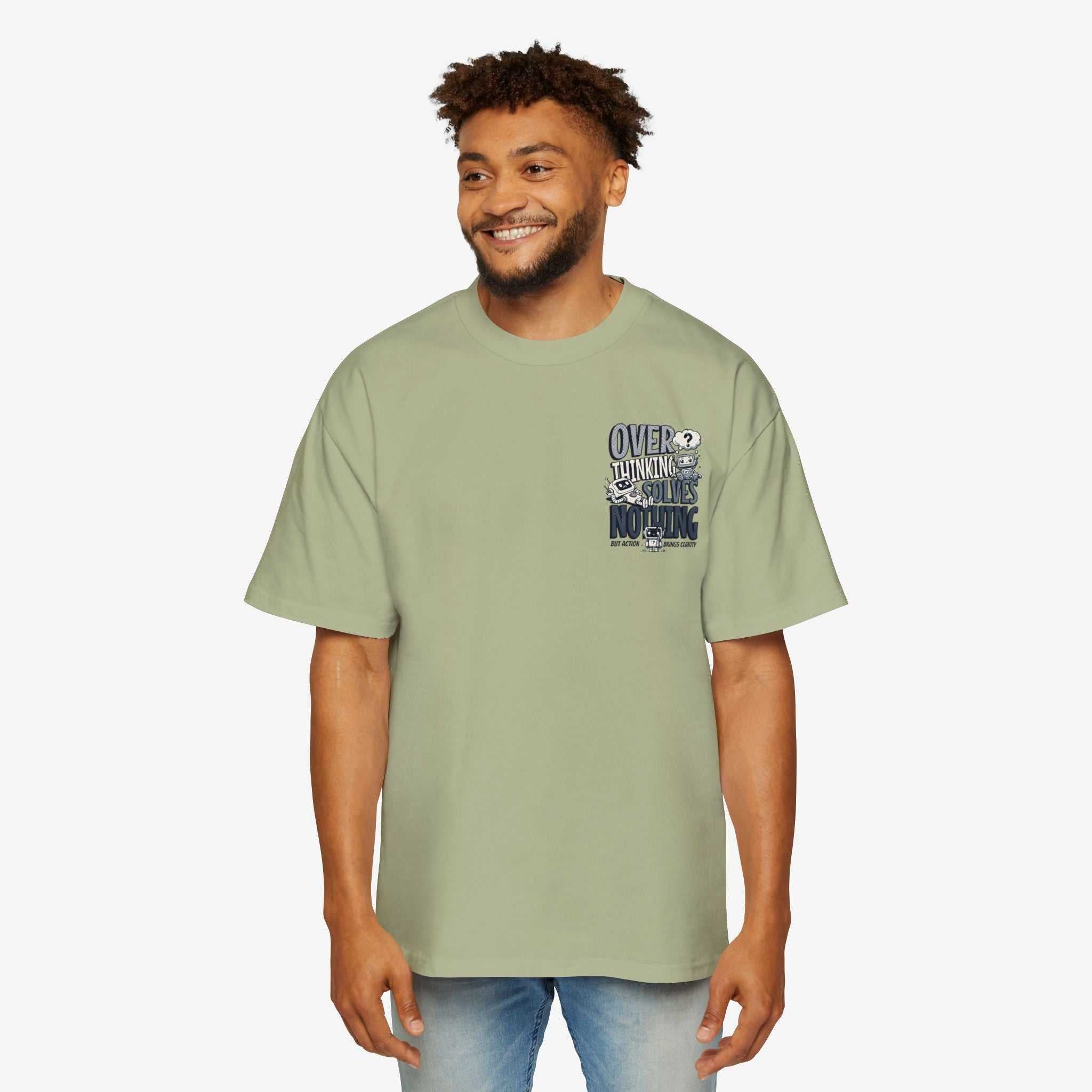Men's Heavy Oversized Tee - "Overthinking Solves Nothing" Graphic Shirt