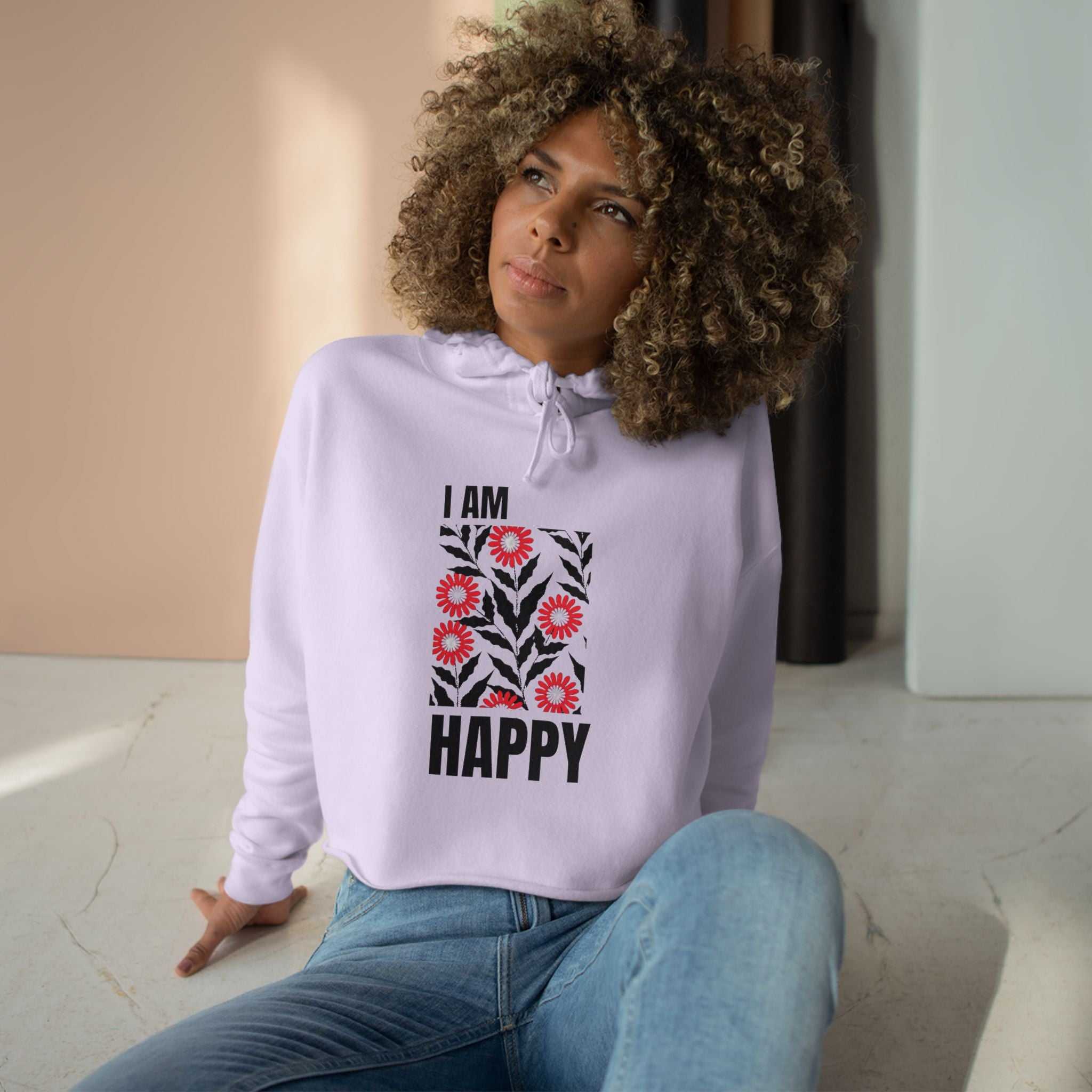 I Am Happy Crop Hoodie