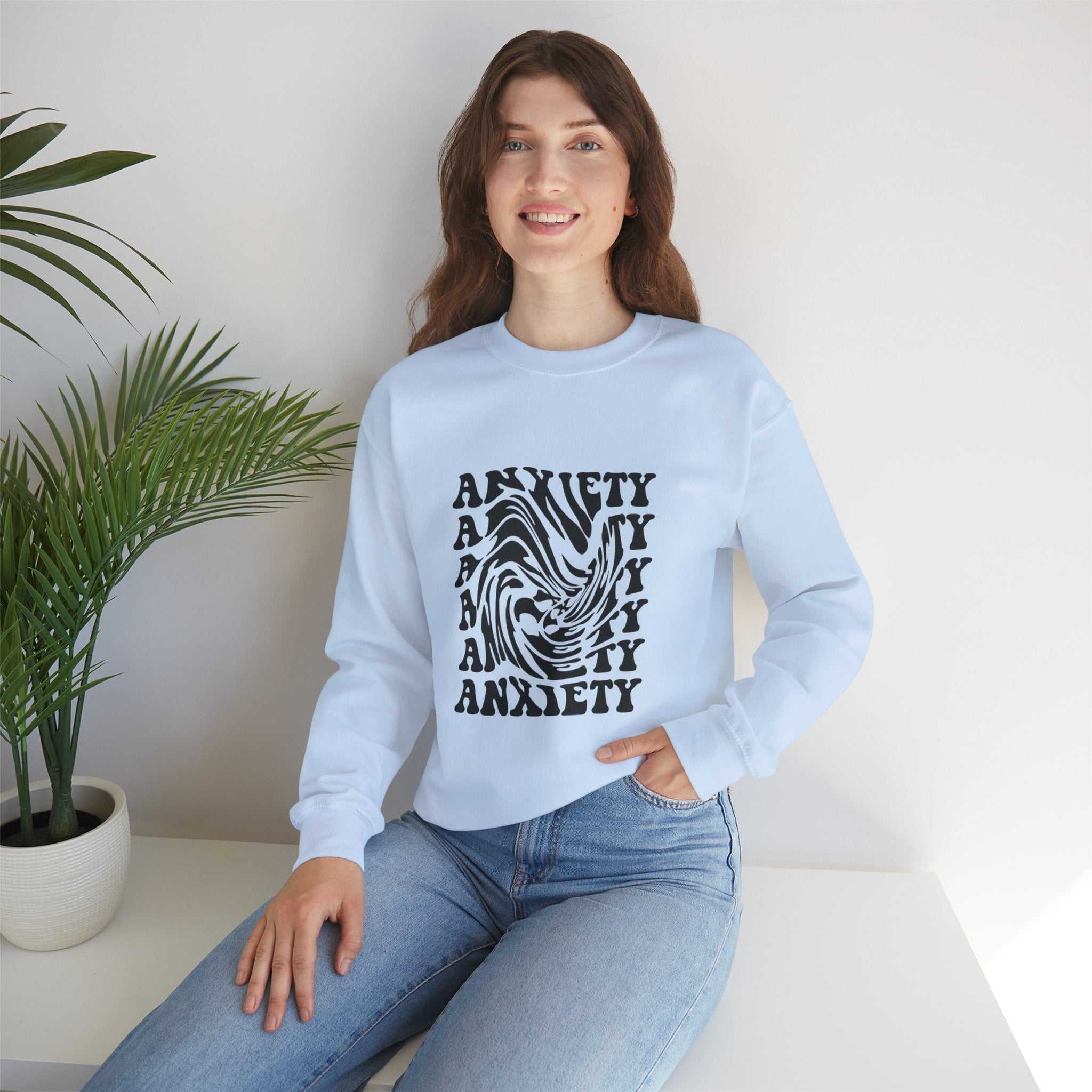 Unisex Anxiety Art Crewneck Sweatshirt - Heavy Blend, Stylish Comfort for Mental Health Awareness