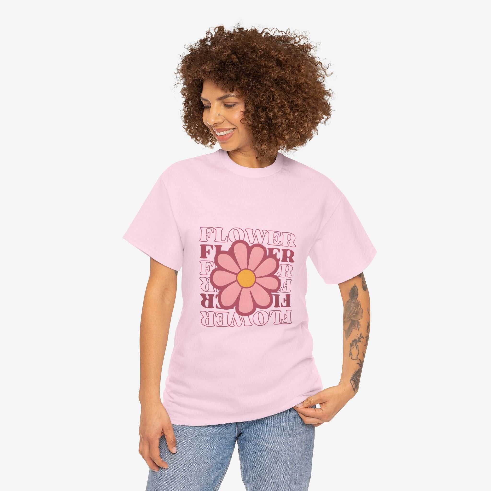 Retro Flower Unisex Heavy Cotton Tee for Nature Lovers