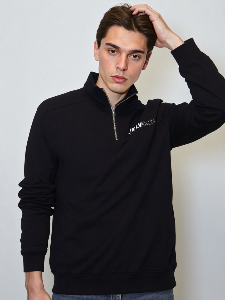 Half-Zip Rolled Edge Fleece Sweatshirt