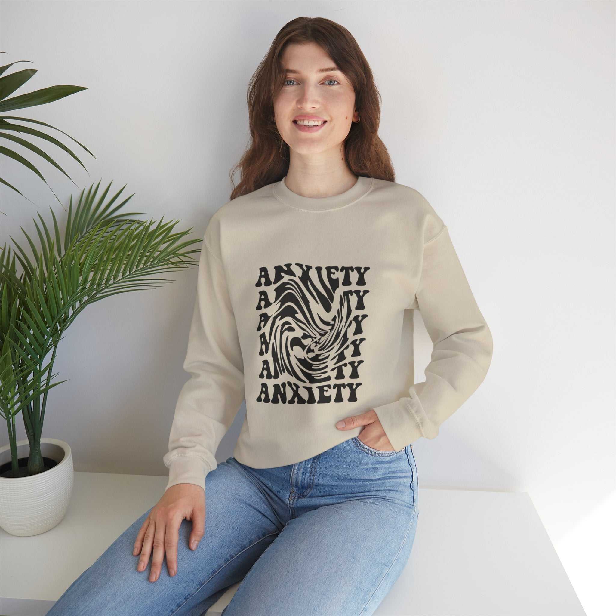 Unisex Anxiety Art Crewneck Sweatshirt - Heavy Blend, Stylish Comfort for Mental Health Awareness