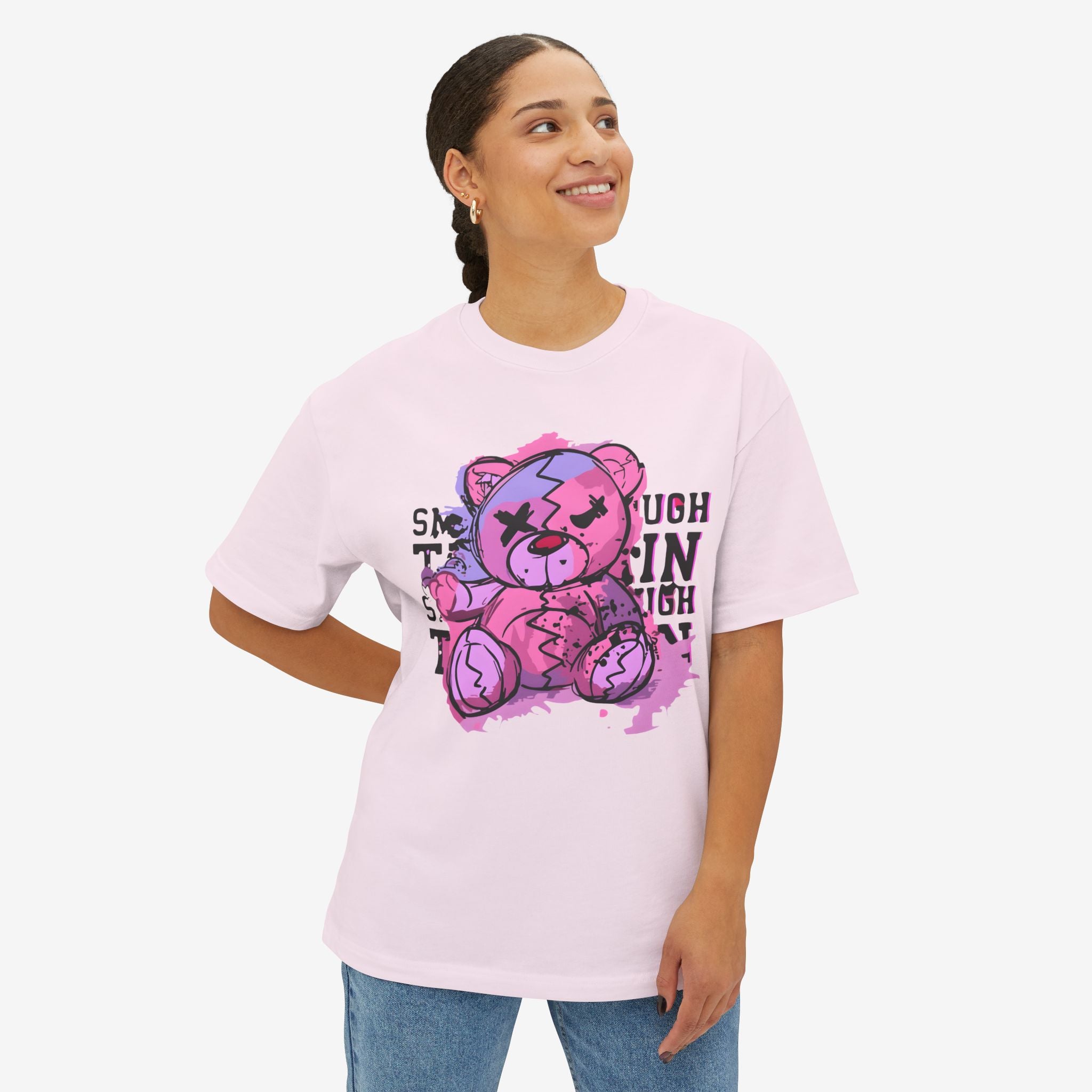 Cute Oversized Tee with Graphic Bear Design, Fun Casual Wear, Gift for Teens, Weekend Style, Streetwear Fashion, Unique Graphic Tee