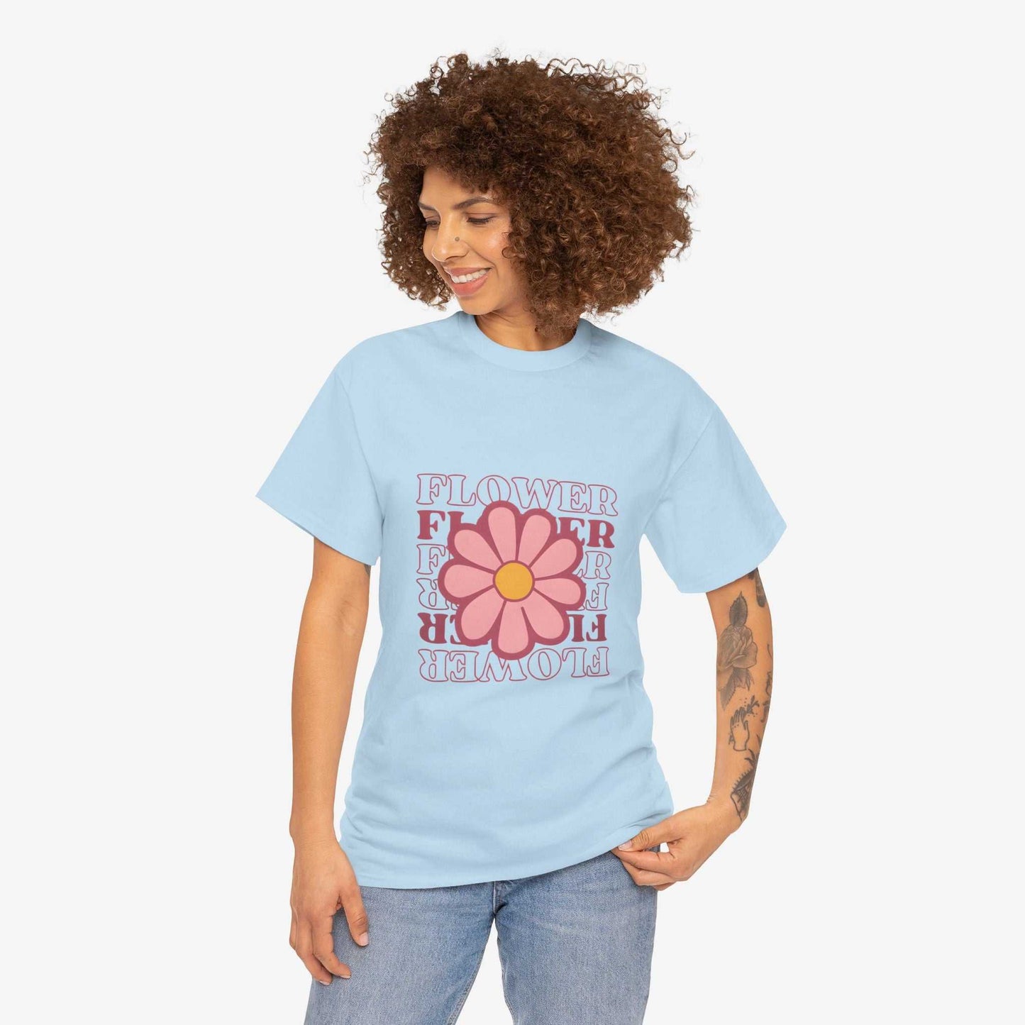 Retro Flower Unisex Heavy Cotton Tee for Nature Lovers