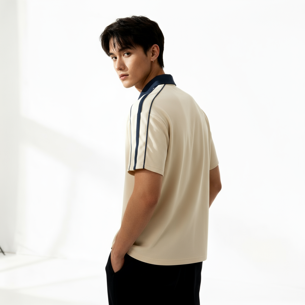 Contrast Collar Short-Sleeve Polo Shirt