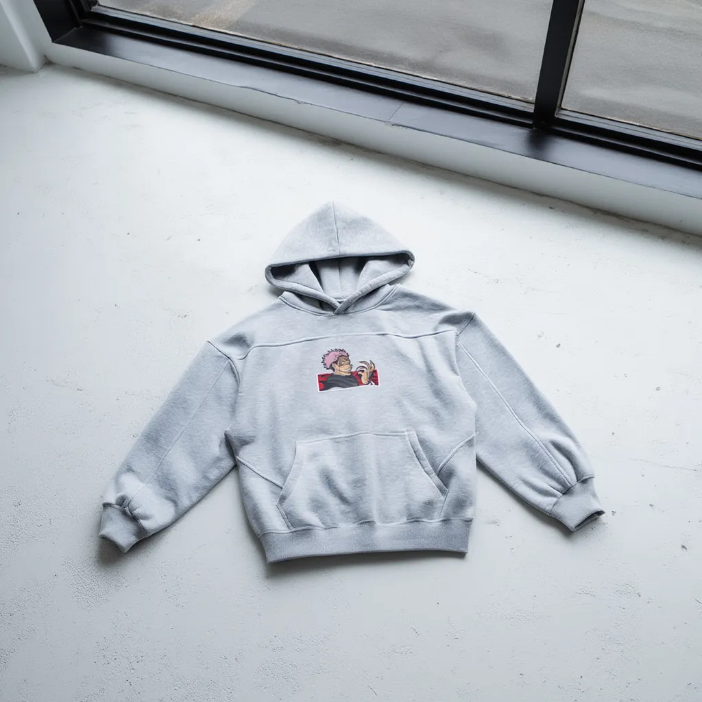 Contrast-Stitched Boxy Fleece Hoodie