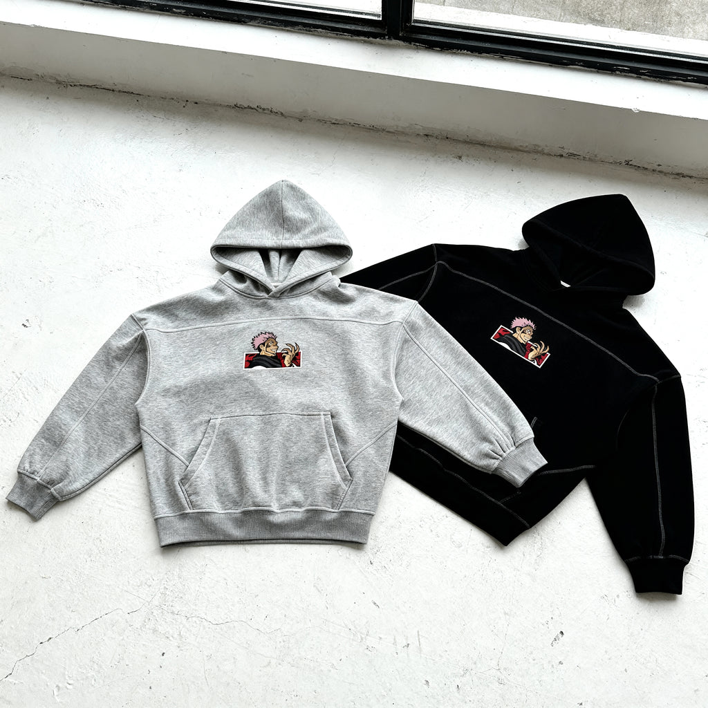 Contrast-Stitched Boxy Fleece Hoodie