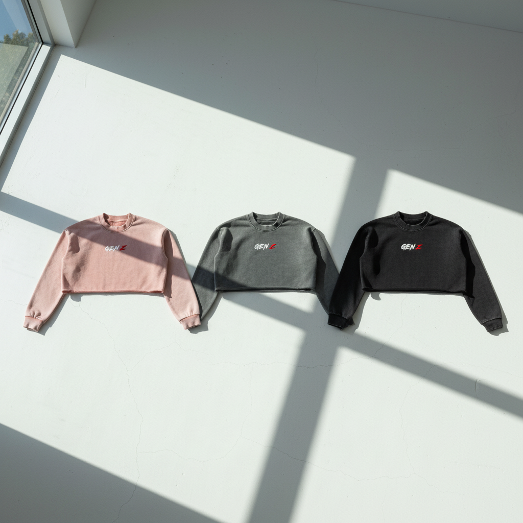 GEN Z Snow Washed Raw Edge Cropped Sweatshirt