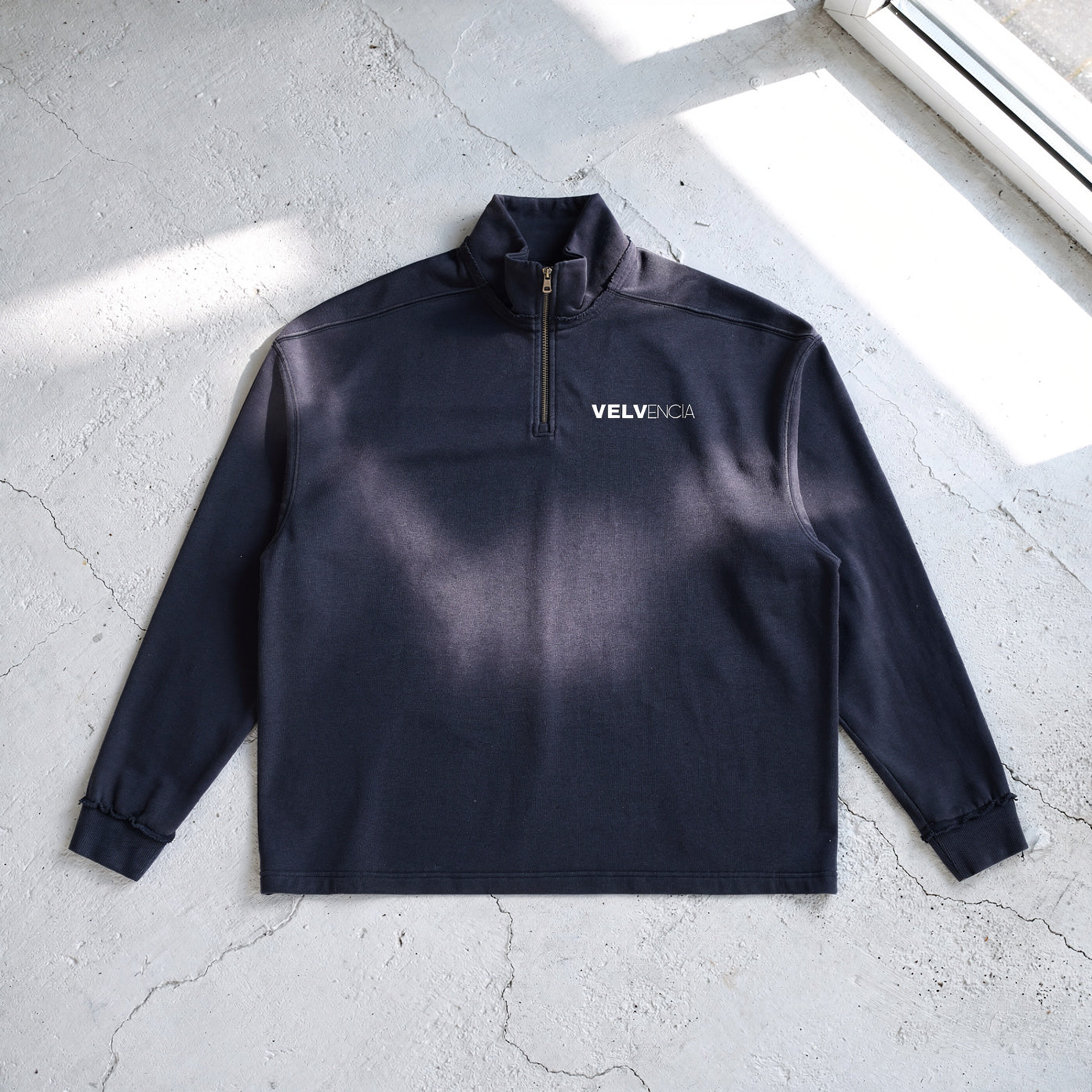 Sun Fade Raw Edge Quarter-Zip Sweatshirt