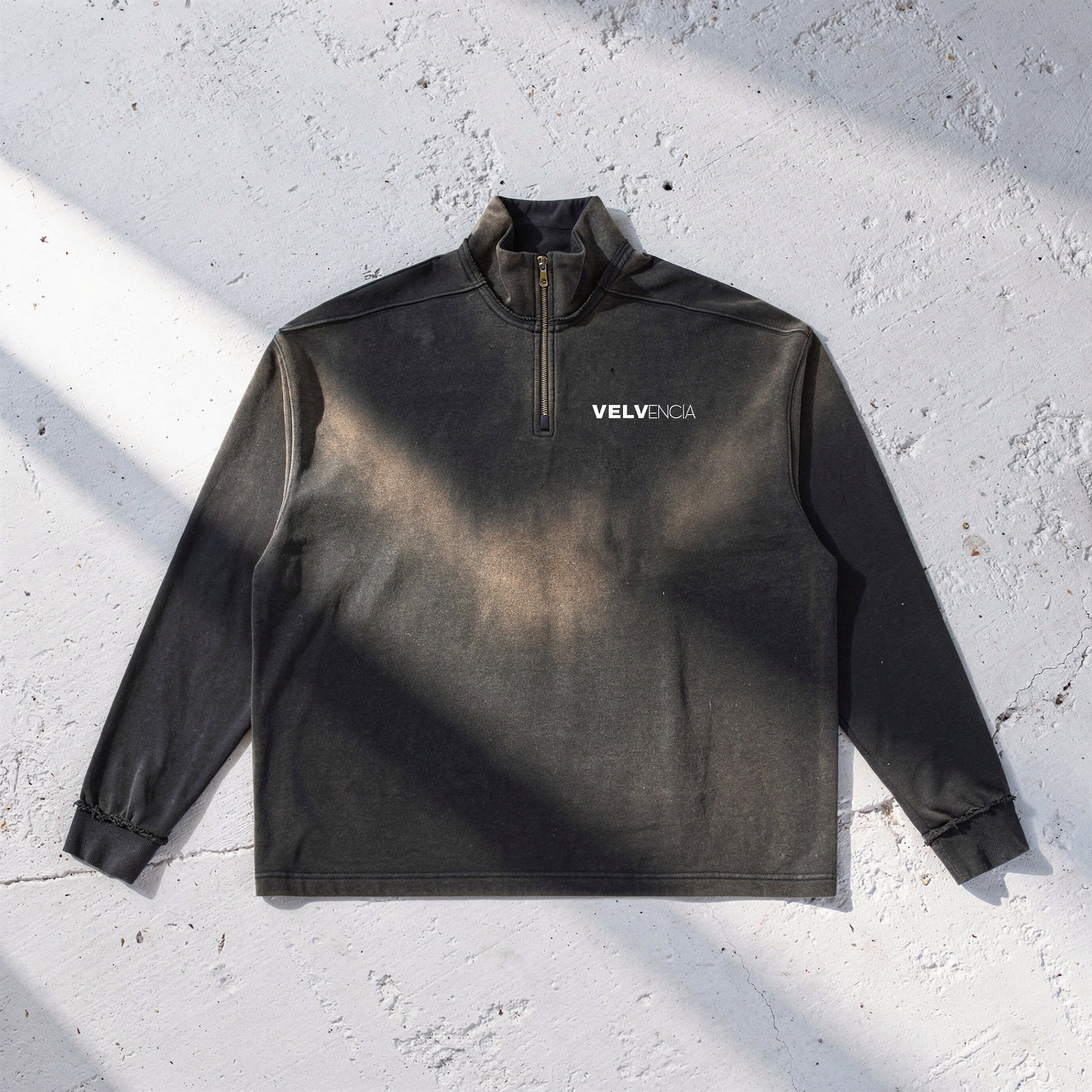 Sun Fade Raw Edge Quarter-Zip Sweatshirt