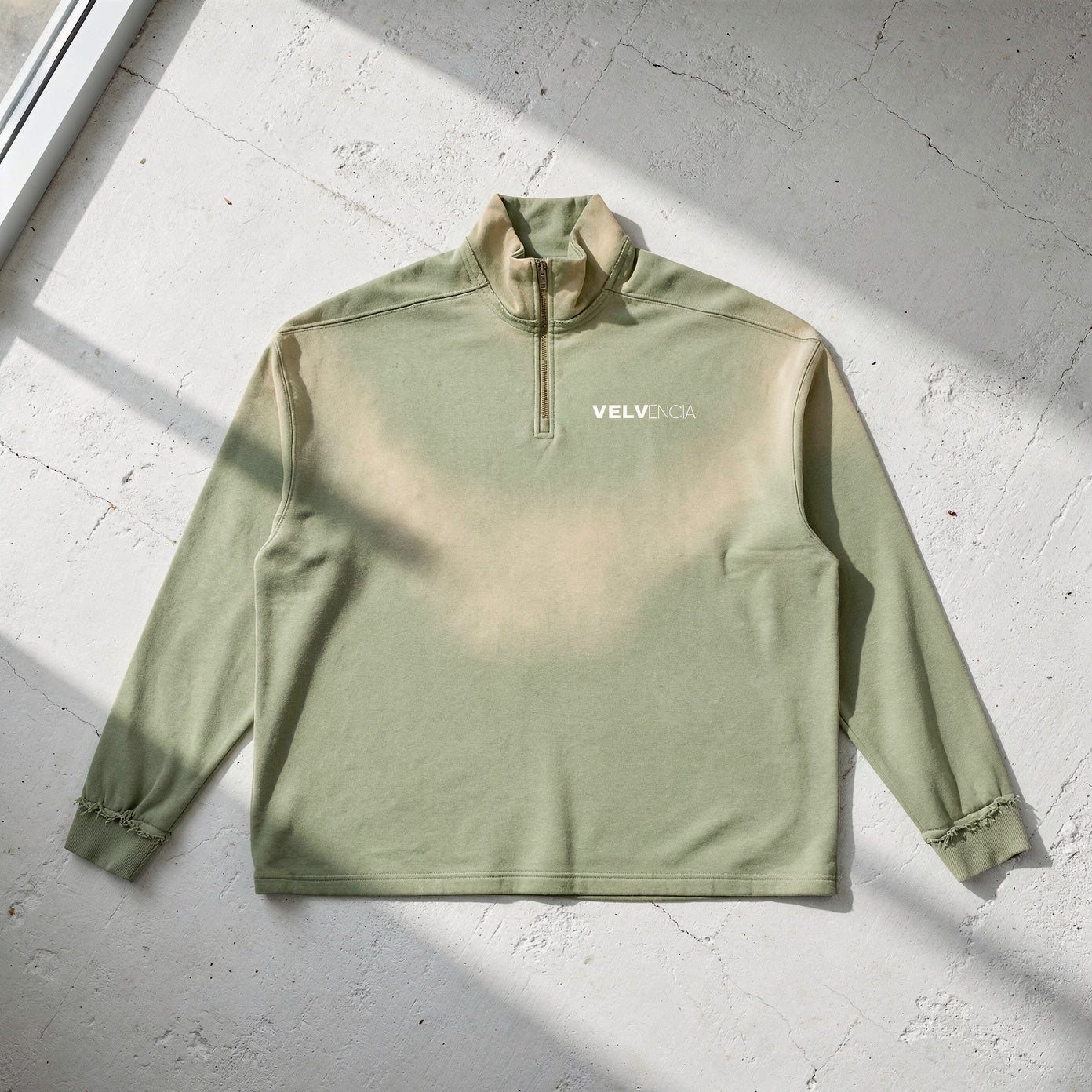 Sun Fade Raw Edge Quarter-Zip Sweatshirt