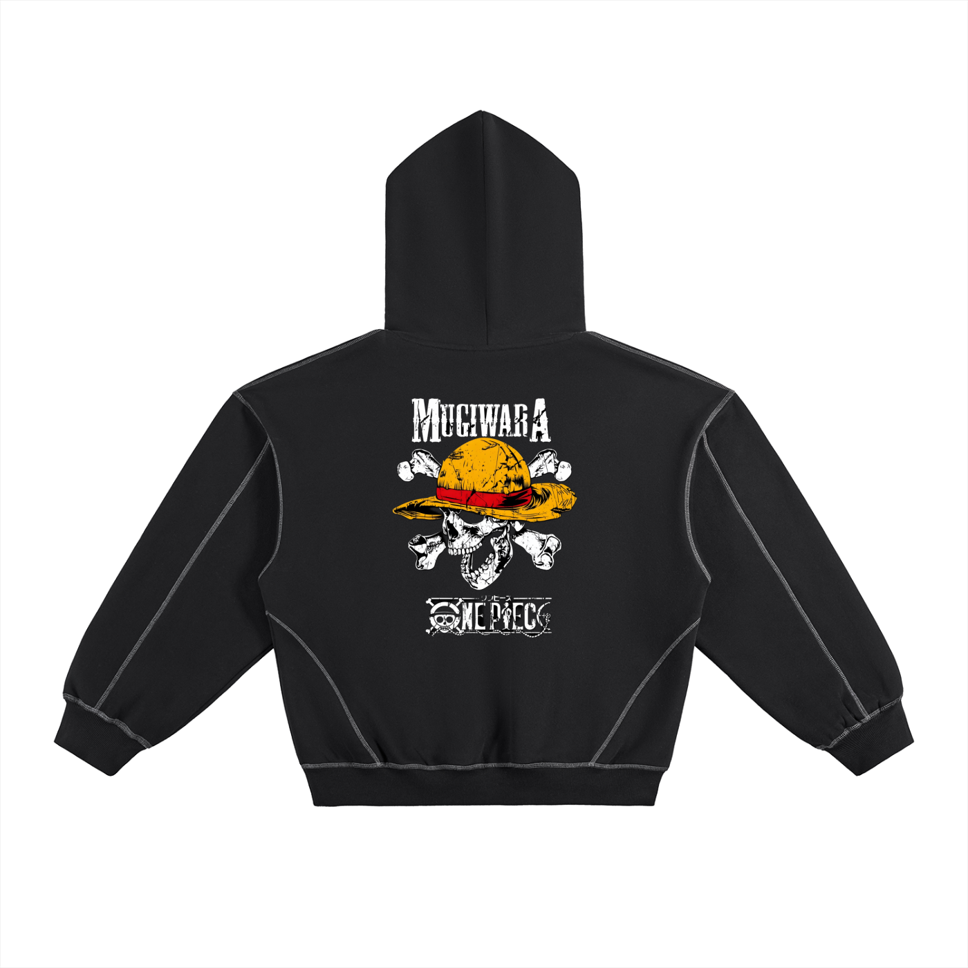 Contrast-Stitched Boxy Fleece Hoodie