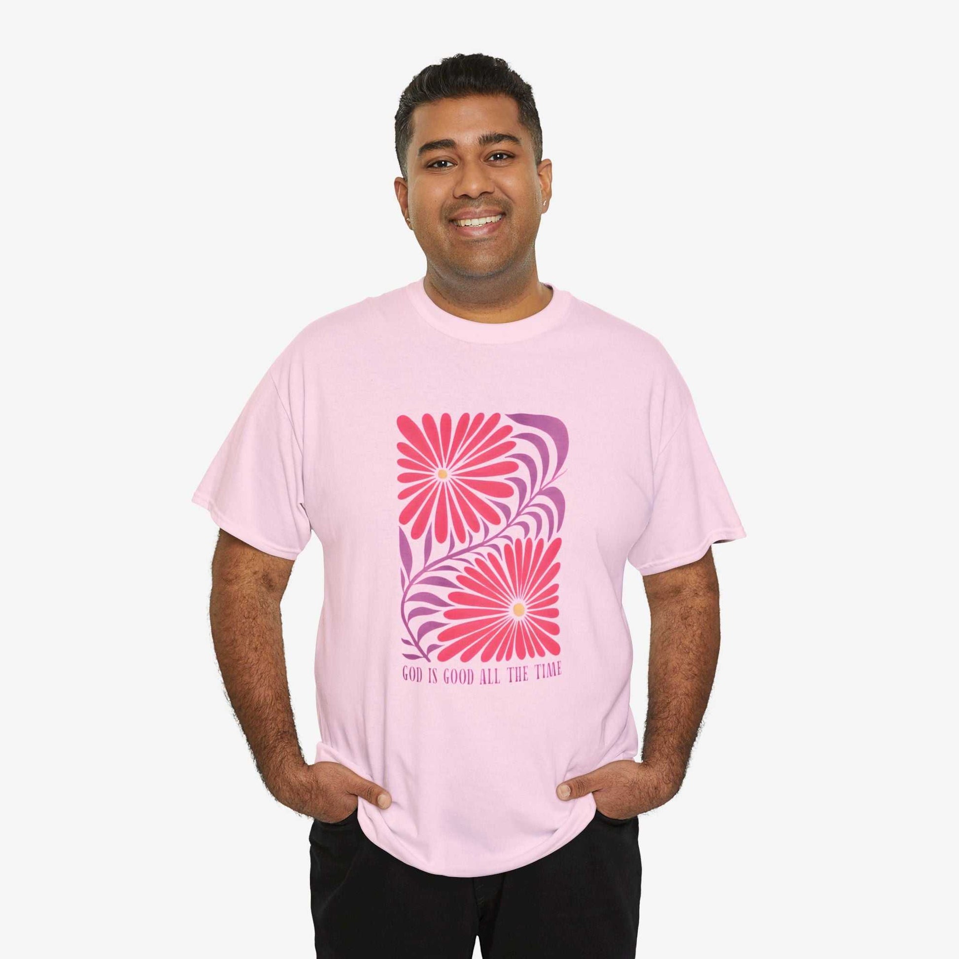 God is Good Heavy Cotton Tee - Inspirational Floral Design for Everyday Wear