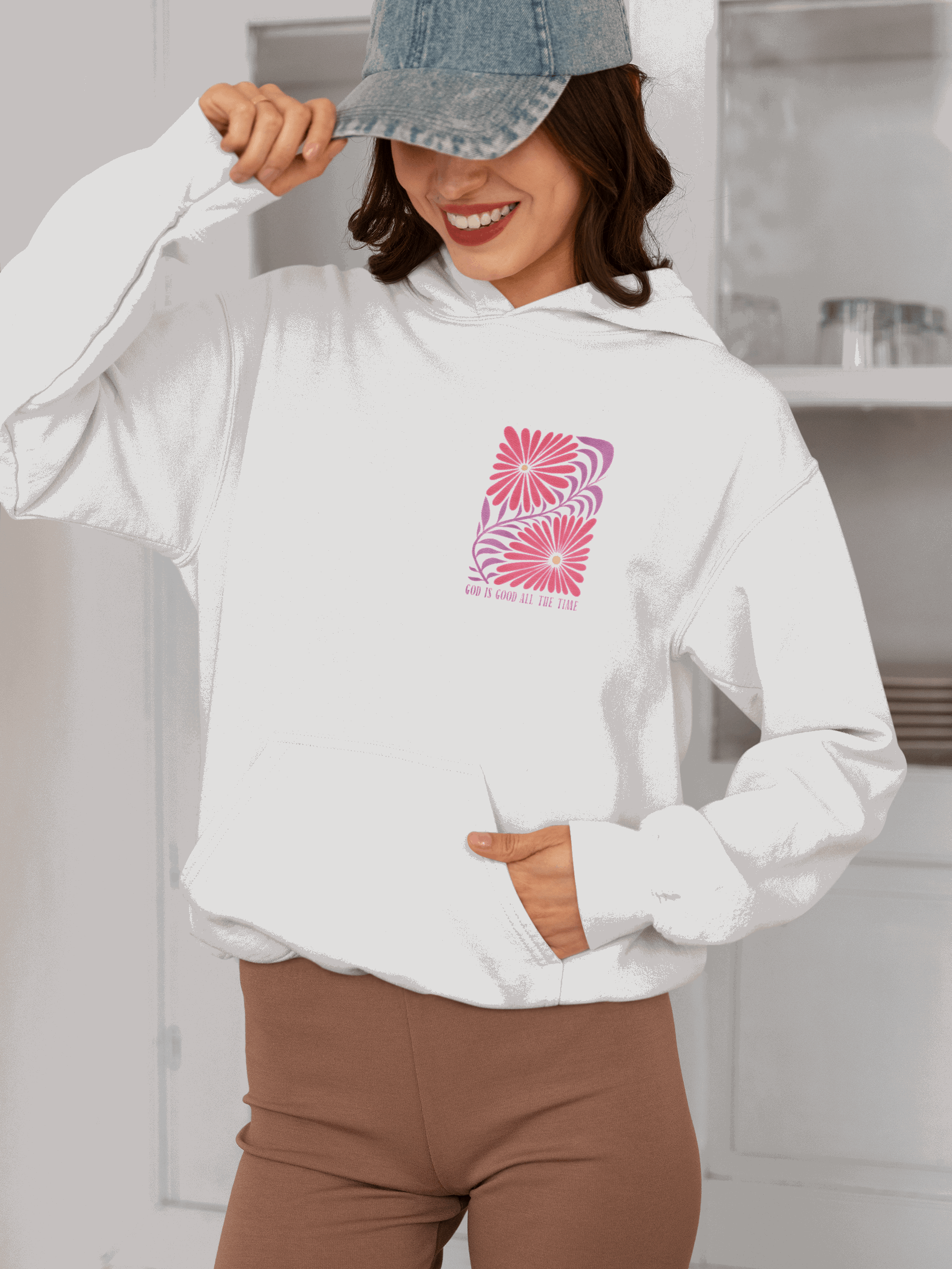 Eco-Friendly Floral God is Good Hoodie - Unisex Pullover Sweatshirt