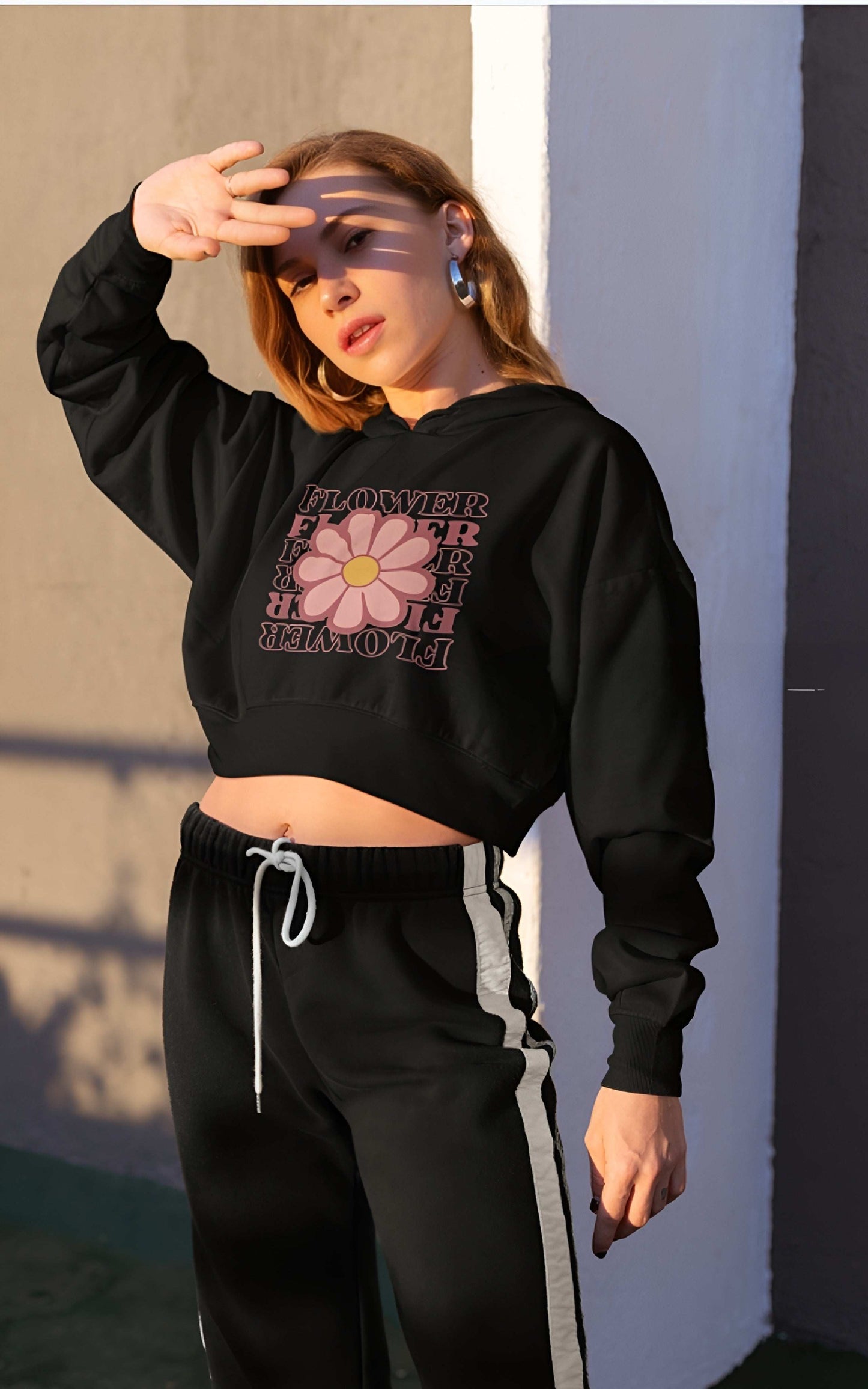 Flower Power Crop Hoodie - Trendy White Hoodie with Floral Design
