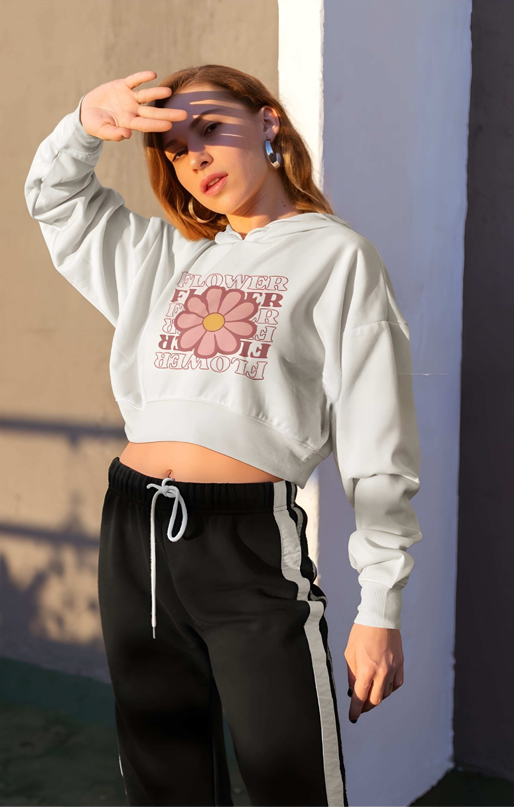 Flower Power Crop Hoodie - Trendy White Hoodie with Floral Design