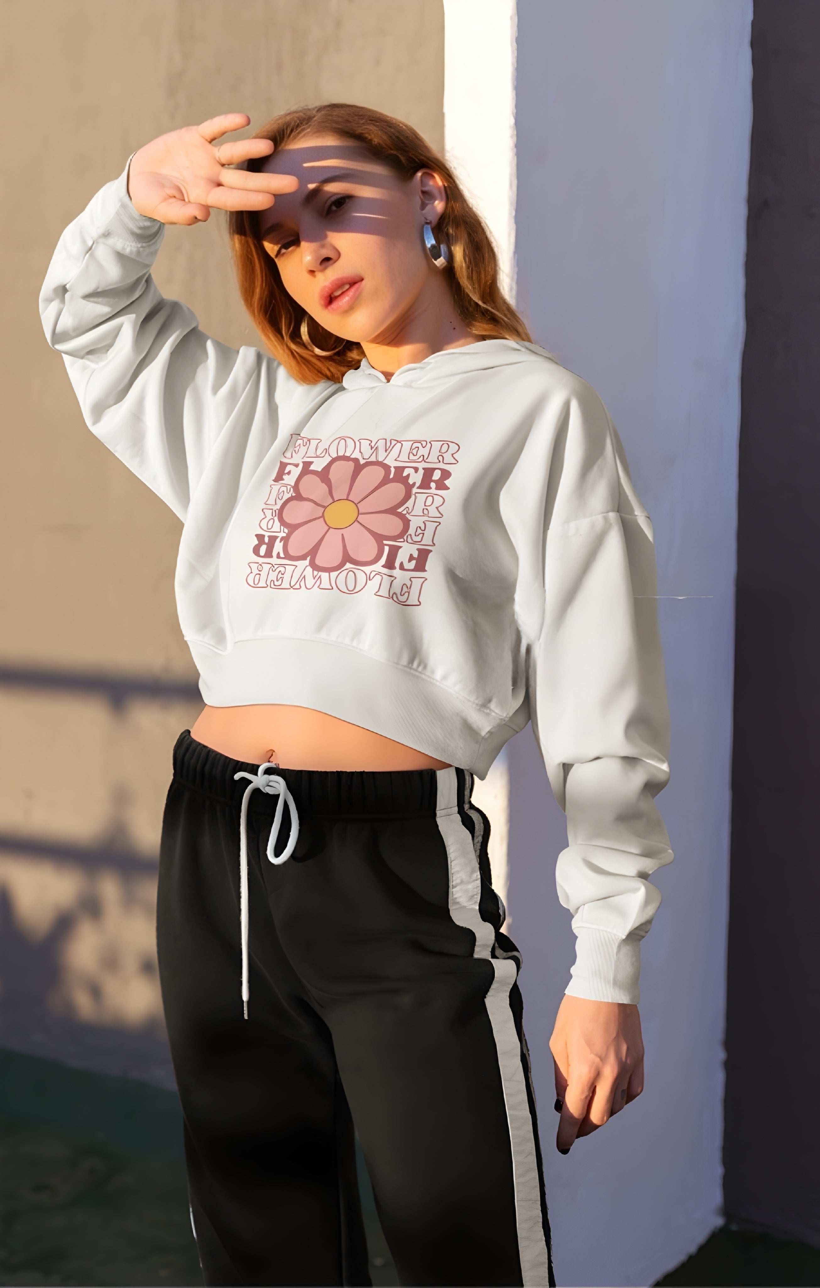 Flower Power Crop Hoodie - Trendy White Hoodie with Floral Design