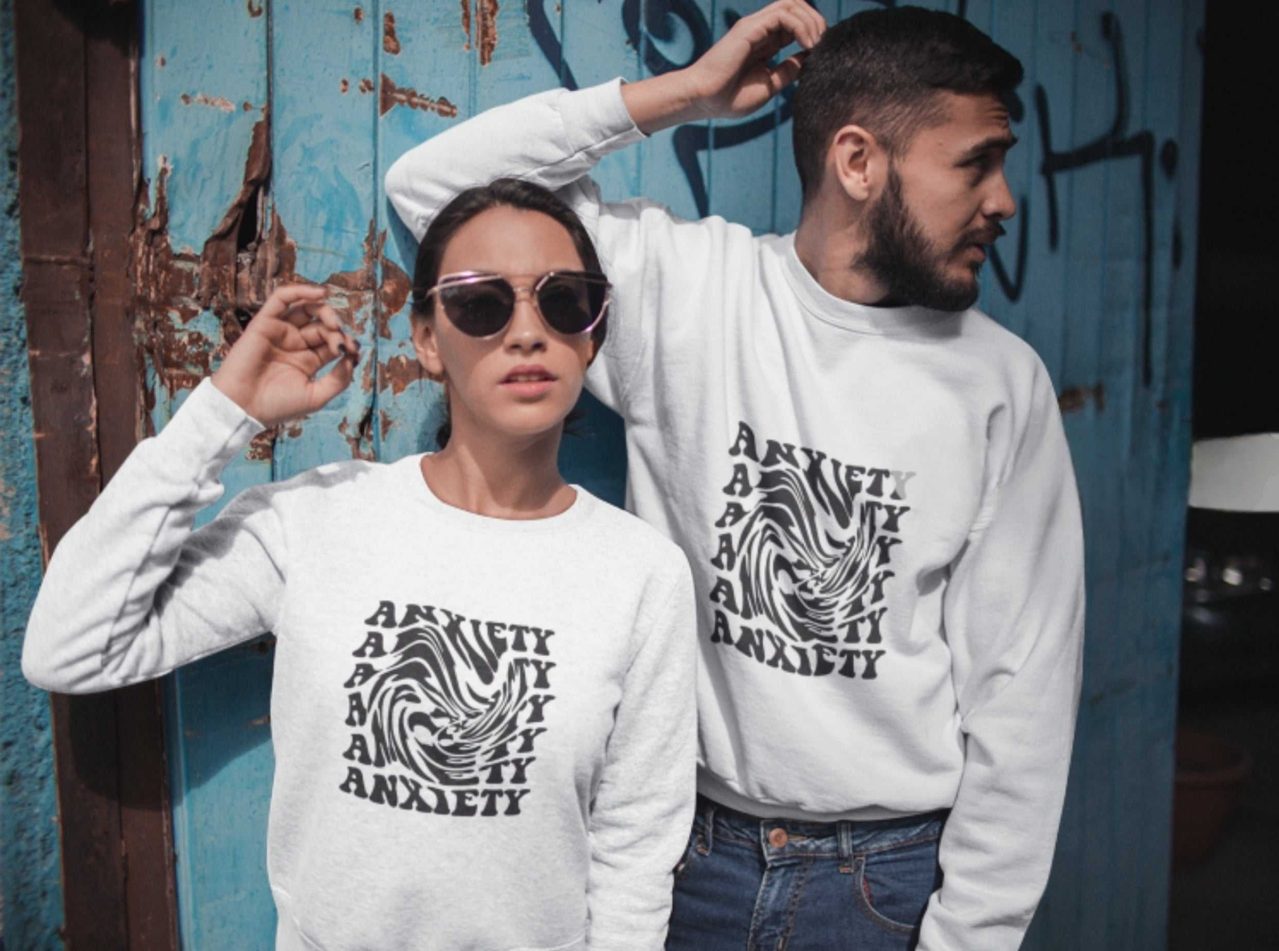 Unisex Anxiety Art Crewneck Sweatshirt - Heavy Blend, Stylish Comfort for Mental Health Awareness