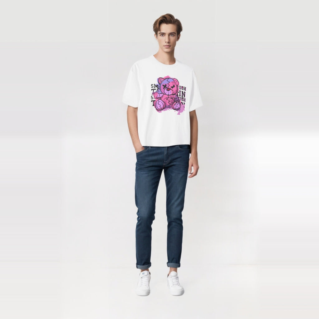 Cute Oversized Tee with Graphic Bear Design, Fun Casual Wear, Gift for Teens, Weekend Style, Streetwear Fashion, Unique Graphic Tee