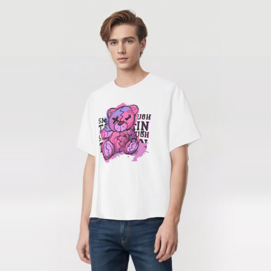 Cute Oversized Tee with Graphic Bear Design, Fun Casual Wear, Gift for Teens, Weekend Style, Streetwear Fashion, Unique Graphic Tee