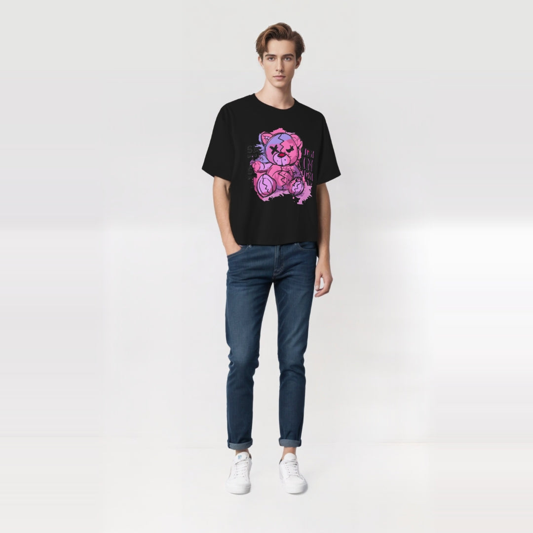 Cute Oversized Tee with Graphic Bear Design, Fun Casual Wear, Gift for Teens, Weekend Style, Streetwear Fashion, Unique Graphic Tee