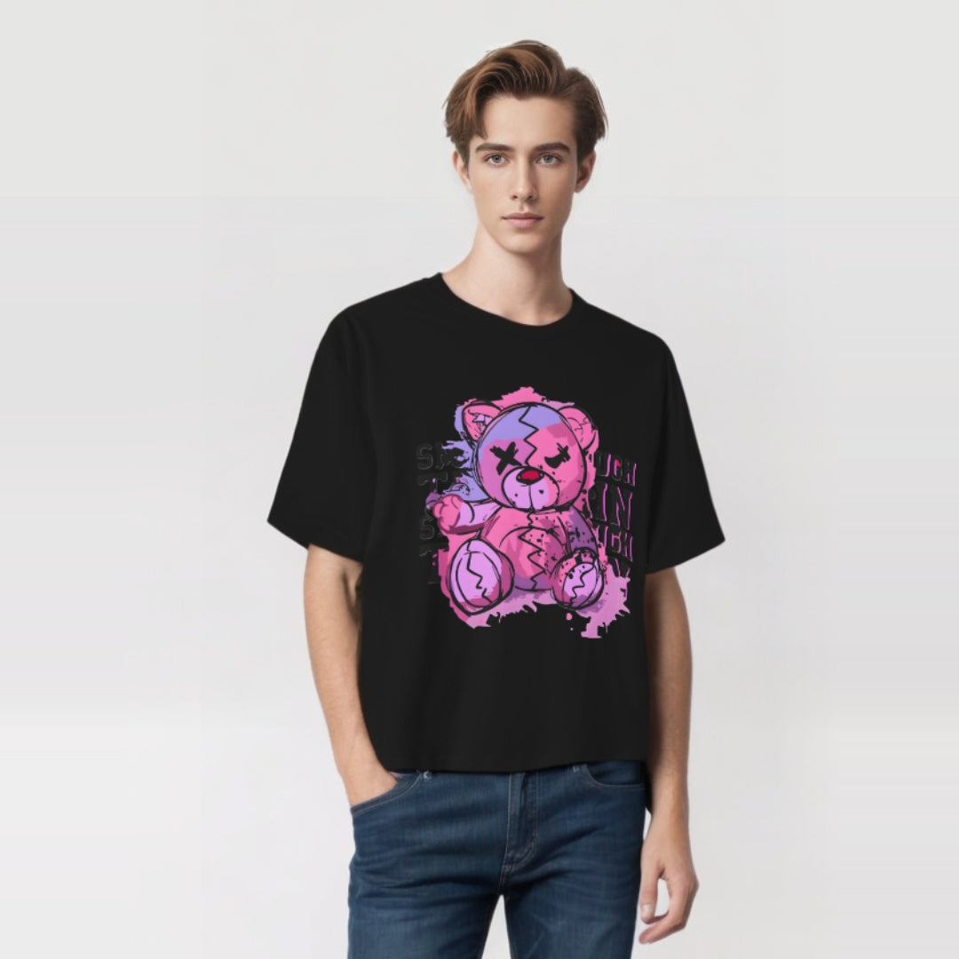 Cute Oversized Tee with Graphic Bear Design, Fun Casual Wear, Gift for Teens, Weekend Style, Streetwear Fashion, Unique Graphic Tee