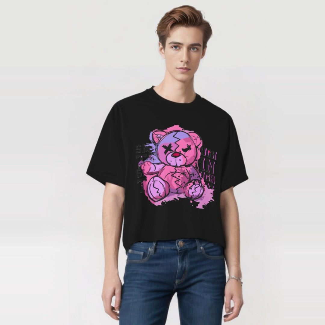 Cute Oversized Tee with Graphic Bear Design, Fun Casual Wear, Gift for Teens, Weekend Style, Streetwear Fashion, Unique Graphic Tee