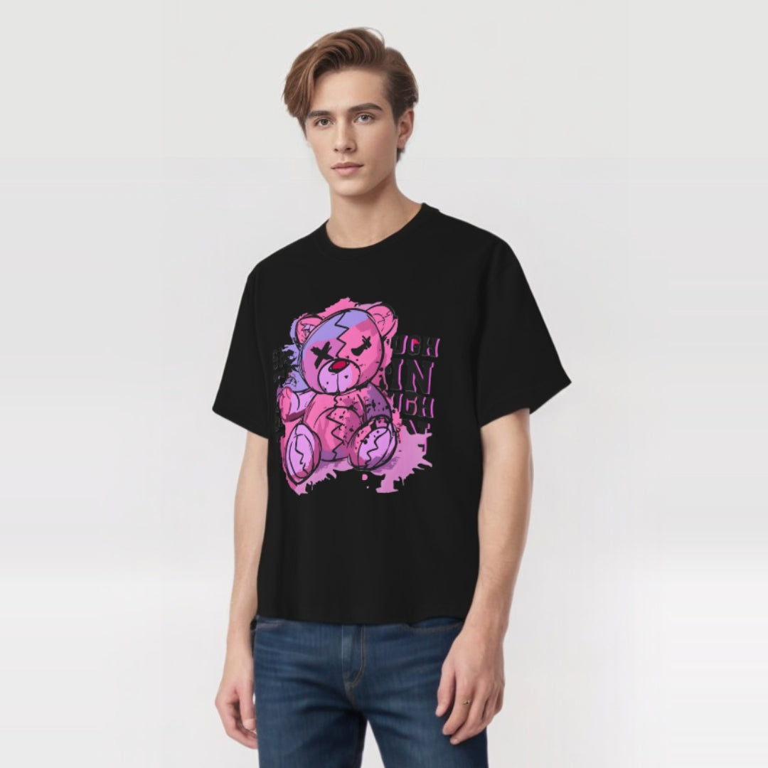 Cute Oversized Tee with Graphic Bear Design, Fun Casual Wear, Gift for Teens, Weekend Style, Streetwear Fashion, Unique Graphic Tee