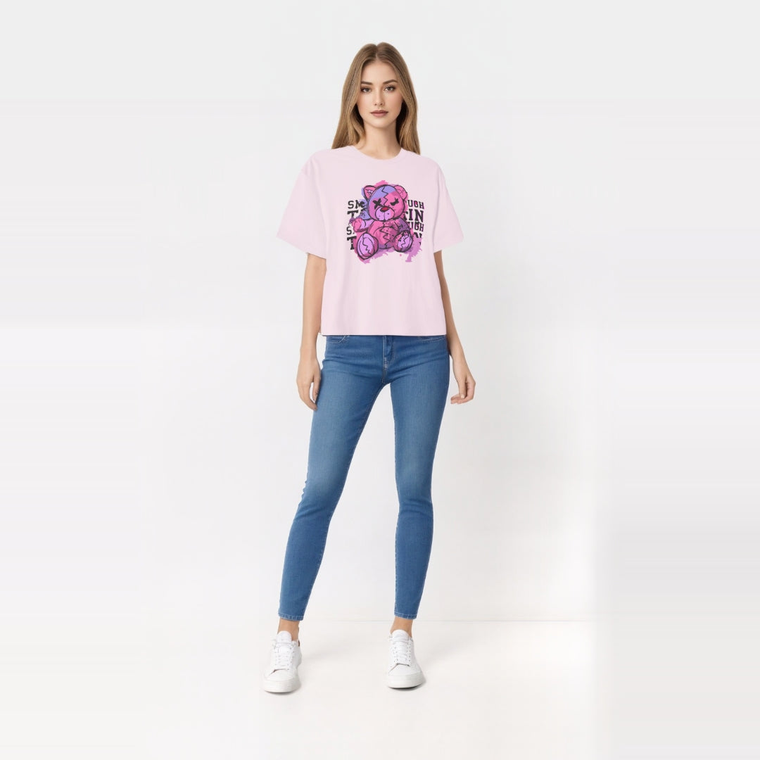 Cute Oversized Tee with Graphic Bear Design, Fun Casual Wear, Gift for Teens, Weekend Style, Streetwear Fashion, Unique Graphic Tee