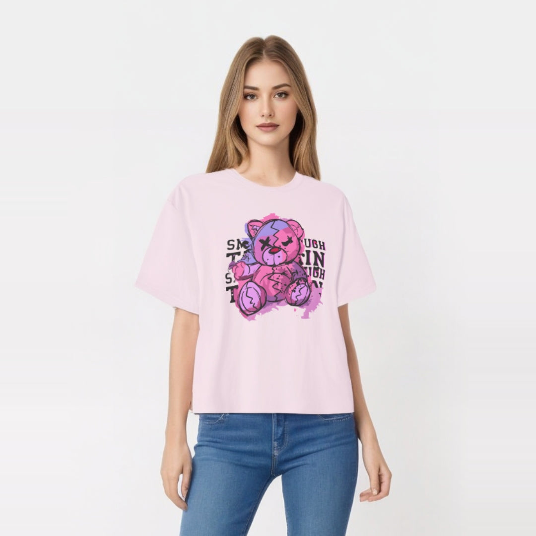 Cute Oversized Tee with Graphic Bear Design, Fun Casual Wear, Gift for Teens, Weekend Style, Streetwear Fashion, Unique Graphic Tee