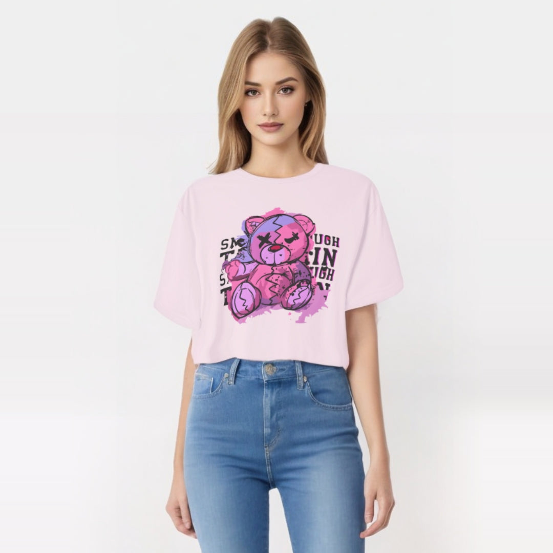 Cute Oversized Tee with Graphic Bear Design, Fun Casual Wear, Gift for Teens, Weekend Style, Streetwear Fashion, Unique Graphic Tee