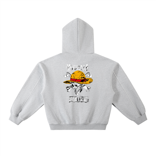 Contrast-Stitched Boxy Fleece Hoodie