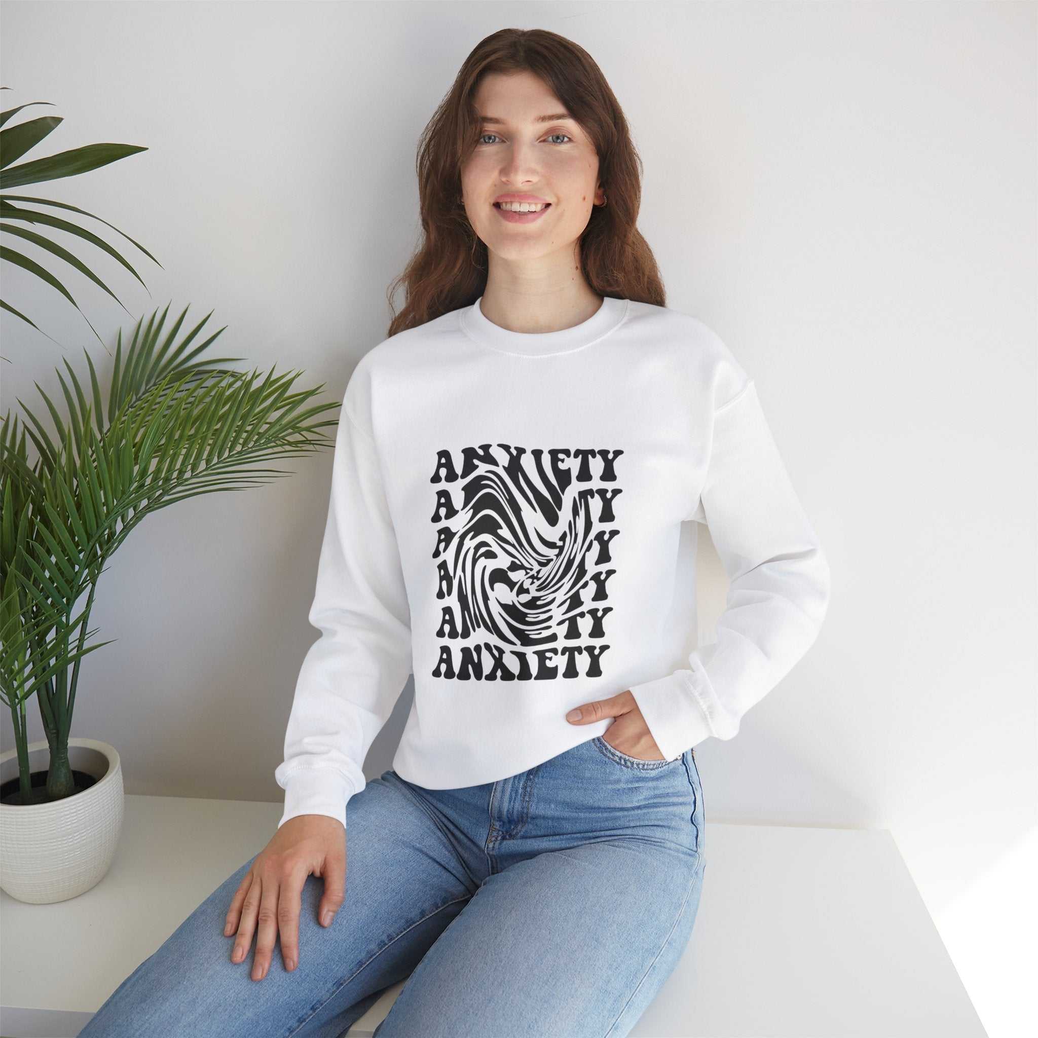 Unisex Anxiety Art Crewneck Sweatshirt - Heavy Blend, Stylish Comfort for Mental Health Awareness