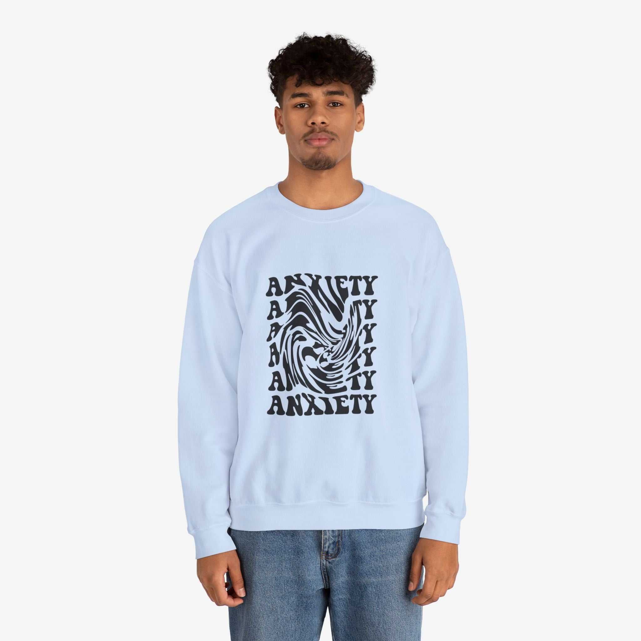 Unisex Anxiety Art Crewneck Sweatshirt - Heavy Blend, Stylish Comfort for Mental Health Awareness