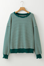 Green Stripe Drop Shoulder Long Sleeve Top